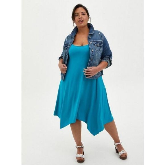 ✨Torrid Midi Jersey Teal Trapeze Sz 4X Dress✨ - Picture 2 of 8
